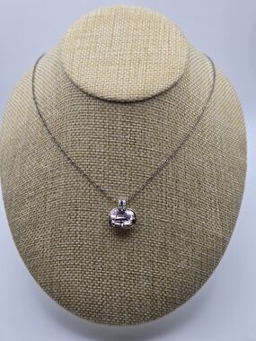 Vintage Silver-toned Necklace with Light Pink Oval Crystal Pendant